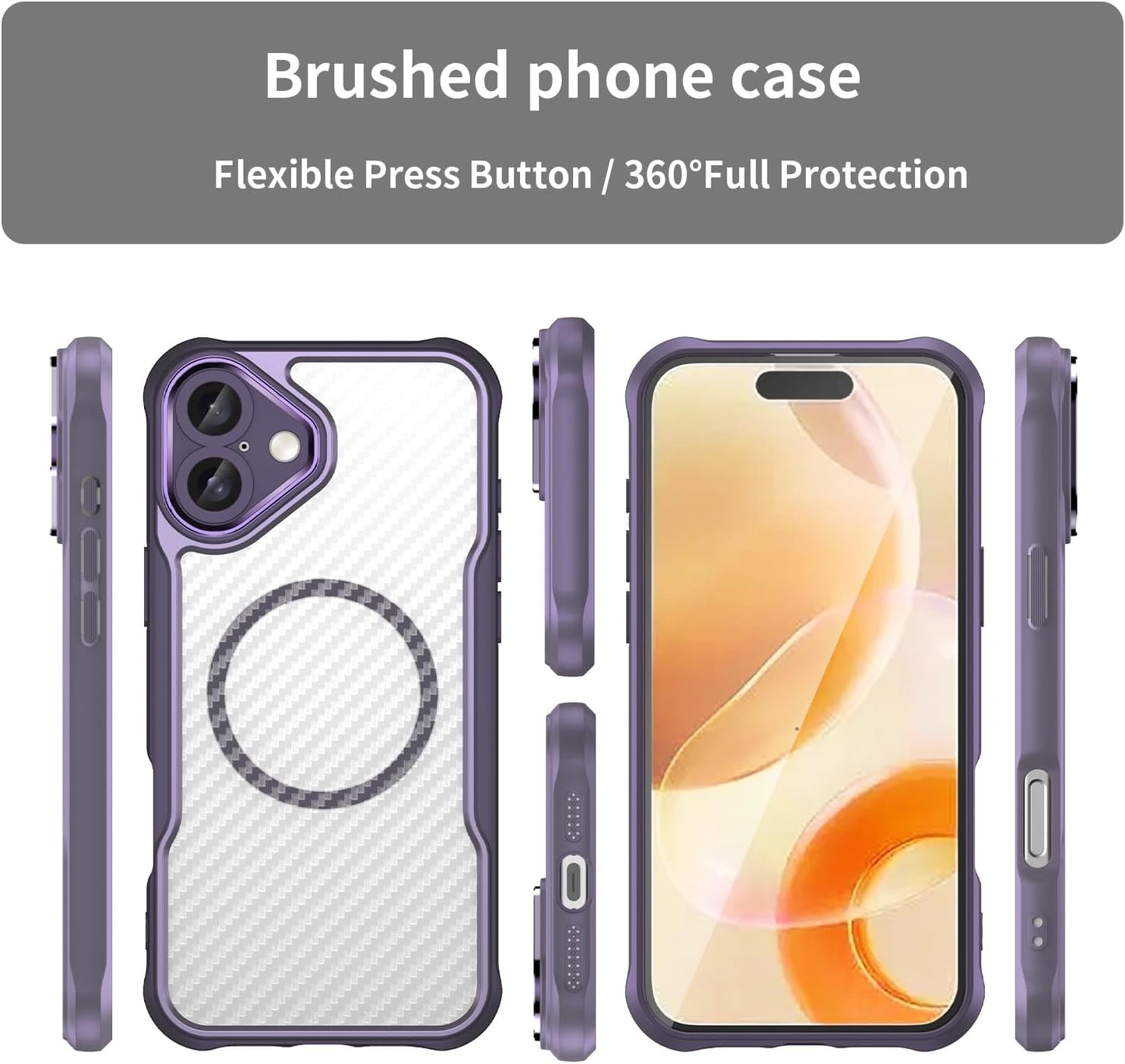 Magnetic carbon fibre case for iPhone 16 Plus, support wireless charging, carbon fibre shockproof slim case Black
