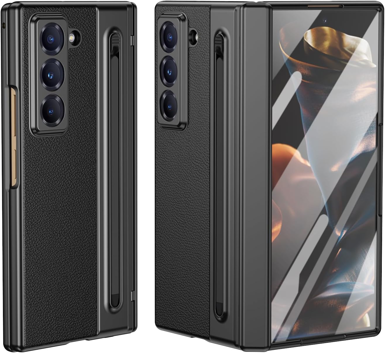 iTape Lightweight phone case for Samsung W25, hinged case supports wireless charging with lens protection, screen protector, complimentary stylus, drop-proof and fingerprint resistant Gold