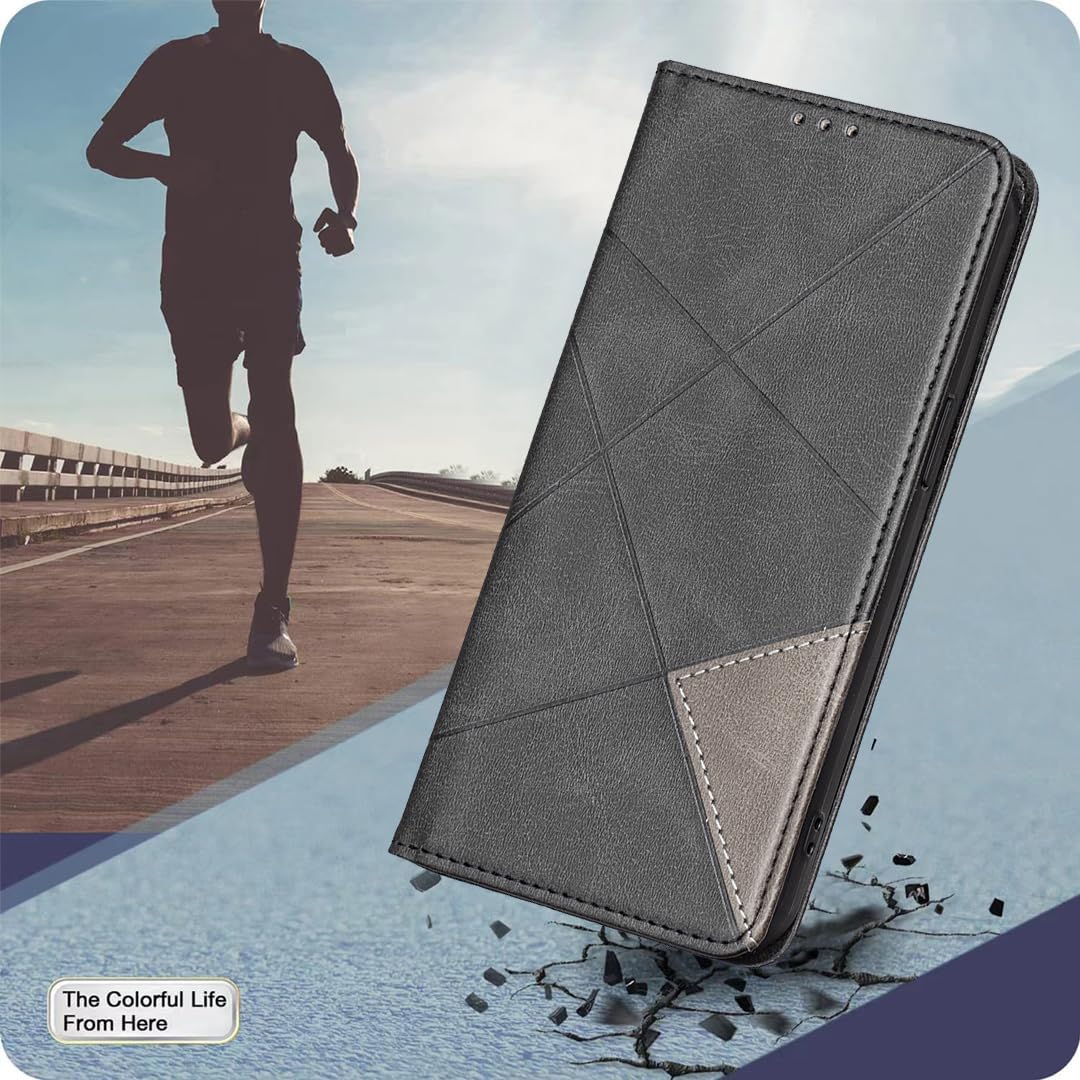 iTape Magnetic diamond-shaped leather phone case for Samsung Galaxy S25 Edge, magnetic closure wallet-style case, flip-top stand, provides shockproof protection Gray