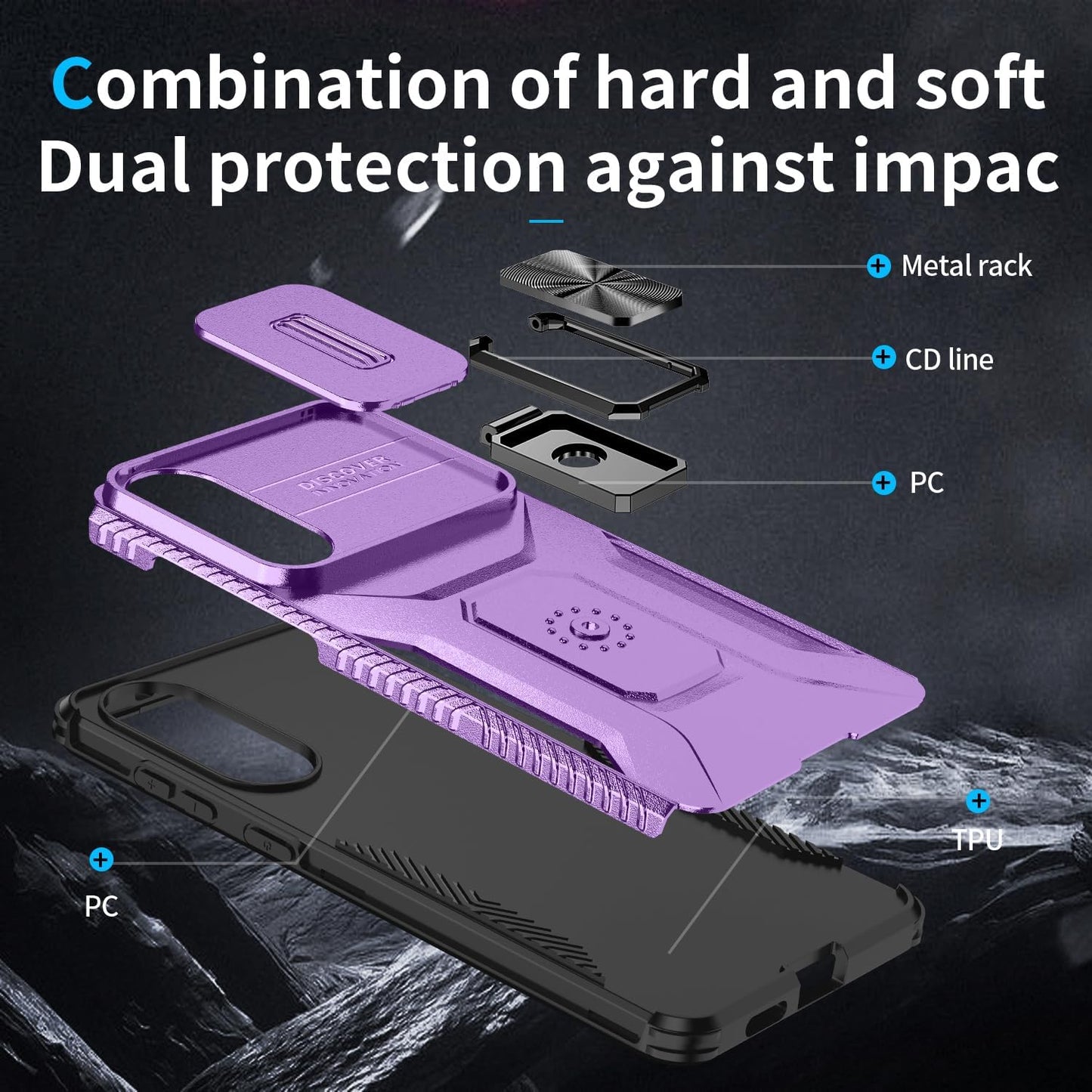 Magnetic car mount 2 in 1 phone case for Samsung Galaxy S25 Edge, double layer shockproof and drop-proof protective case. 360° rotating bracket finger ring buckle push window lens protection