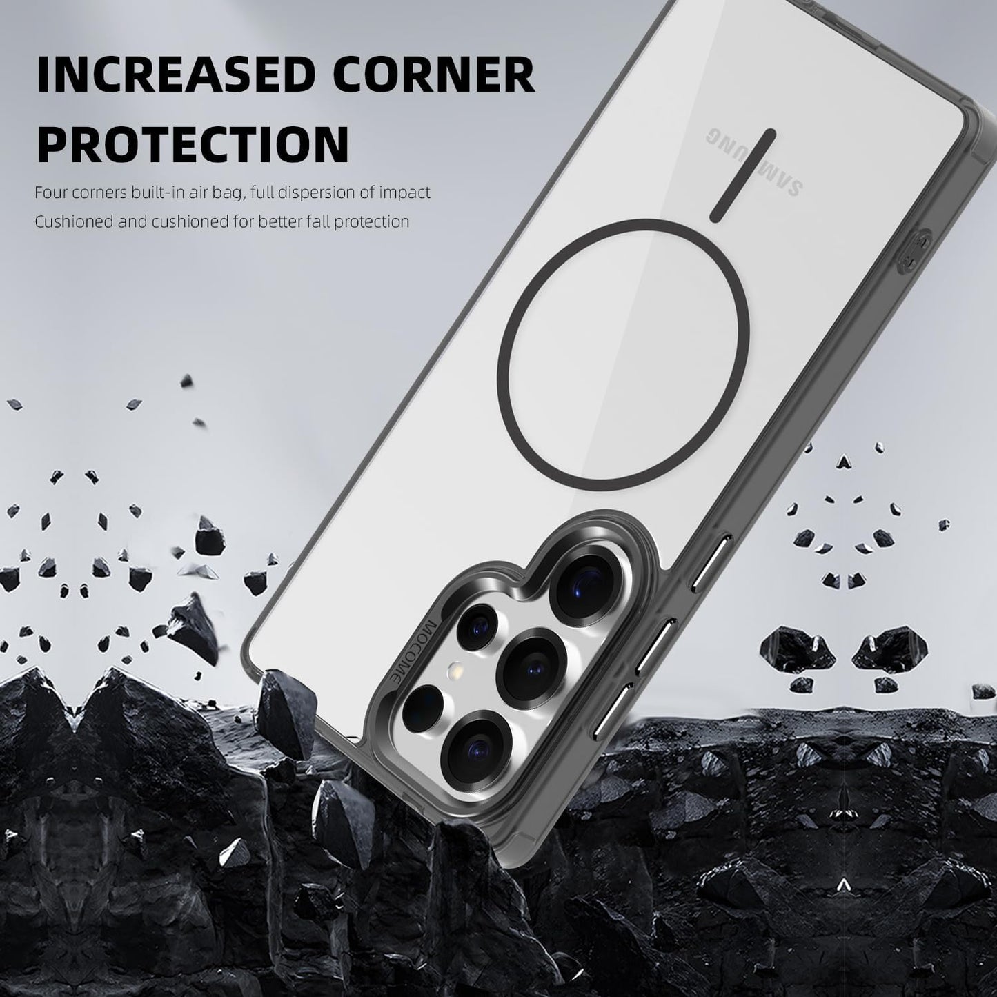 iTape Magnetic transparent phone case for Samsung Galaxy S25 Ultra, supports wireless charging, military-grade drop-proof, Car magnetic bracket 2 in 1 magnetic card holder