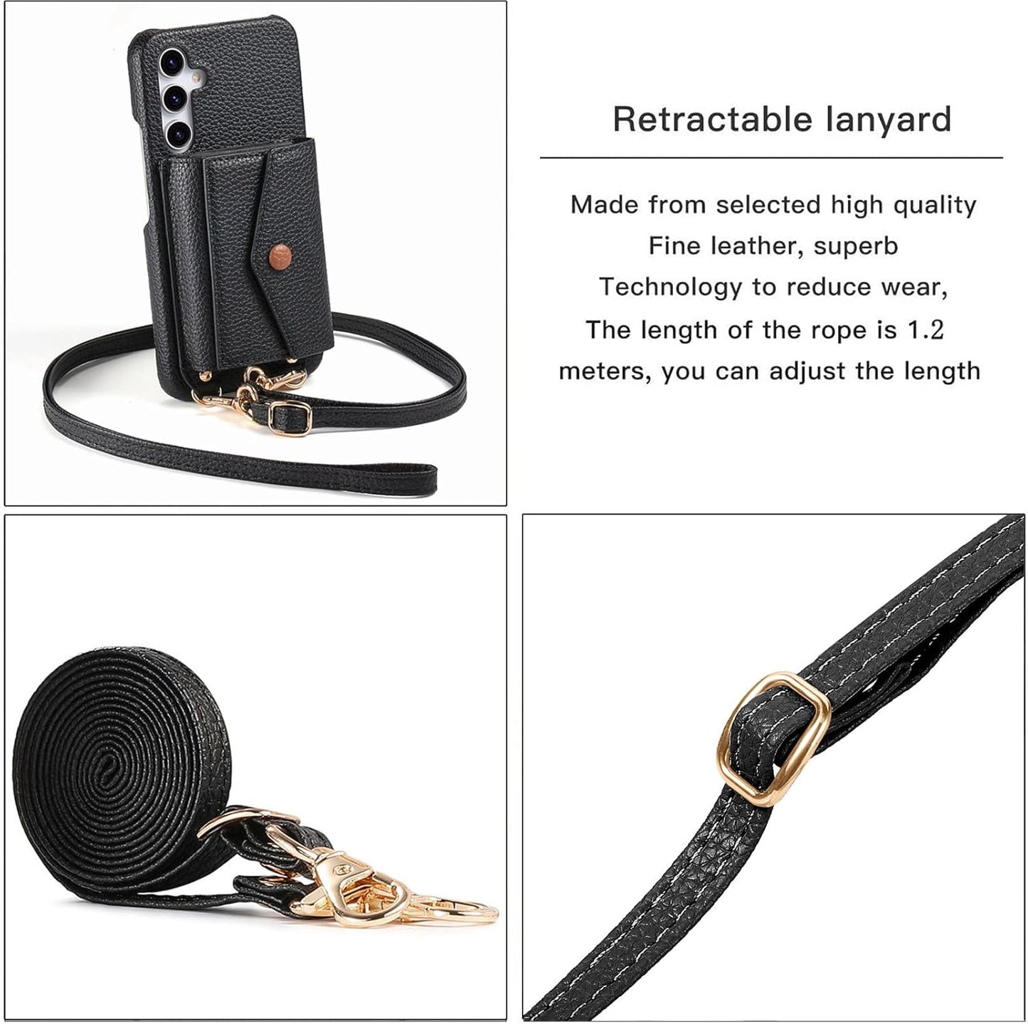 iTape Card Holder Wallet Phone Case for Samsung Galaxy A54 5G, Shockproof Ultra-thin Phone Case, Makeup Mirror with Crossbody Strap Brown