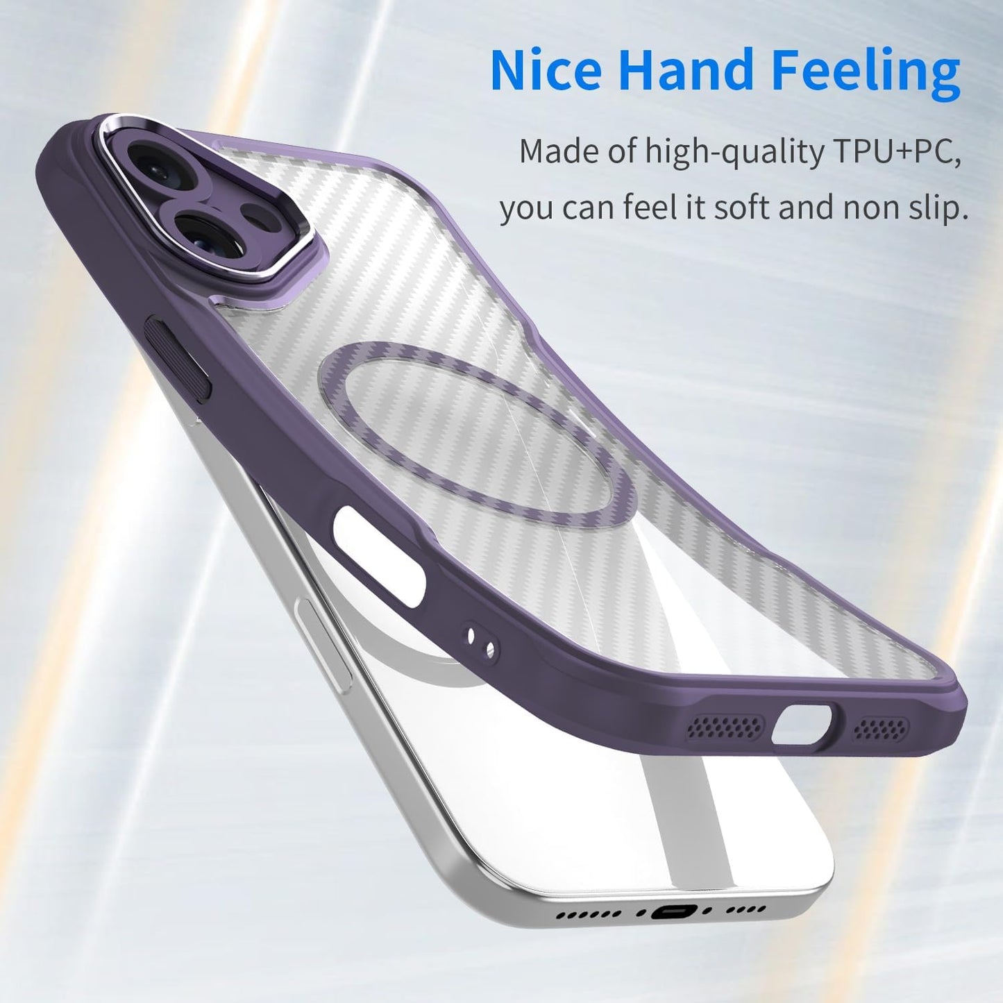 Magnetic carbon fibre case for iPhone 16 Plus, support wireless charging, carbon fibre shockproof slim case Black
