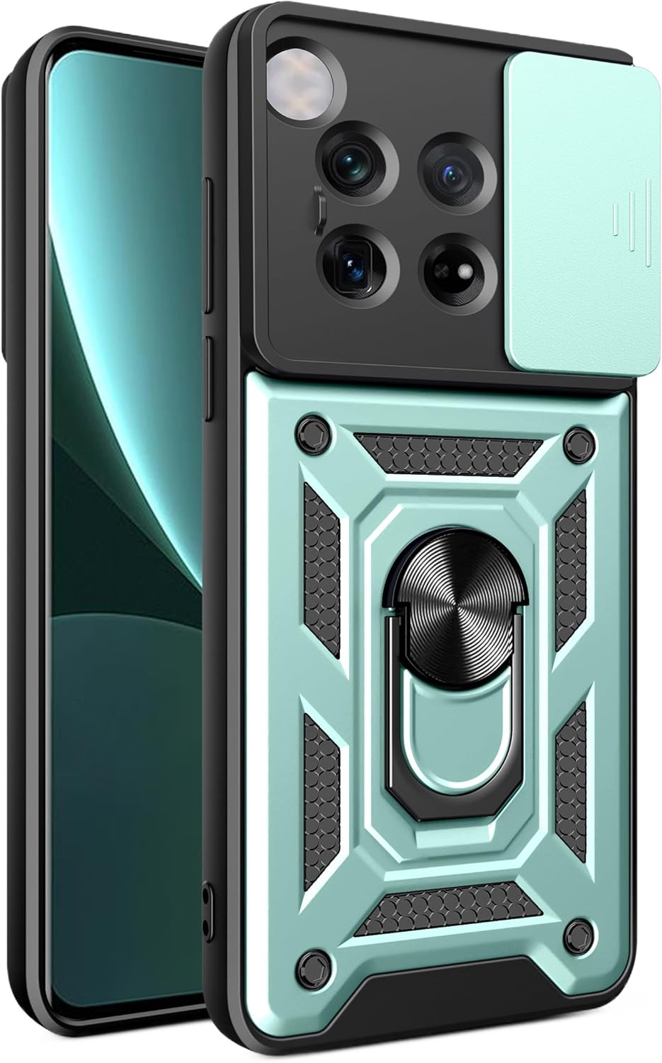 iTape Shockproof phone case for one plus 12 5G, with sliding window back cover, ring buckle holder, magnetic phone case car mount zhij Rose Gold
