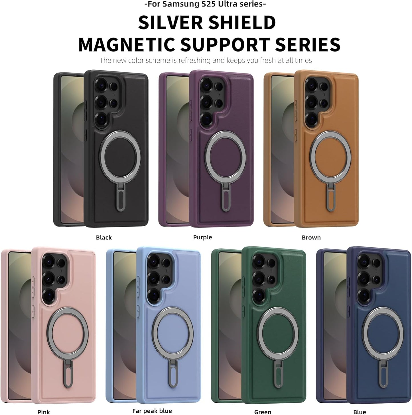 iTape Magnetic phone case for Samsung Galaxy S25 Ultra, silver magnetic ring supports wireless charging, military-grade drop resistance, compatible with Samsung Galaxy S25 Ultra