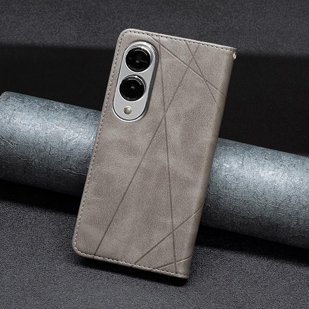iTape Magnetic diamond-shaped leather phone case for Samsung Galaxy S25 Edge, magnetic closure wallet-style case, flip-top stand, provides shockproof protection Gray