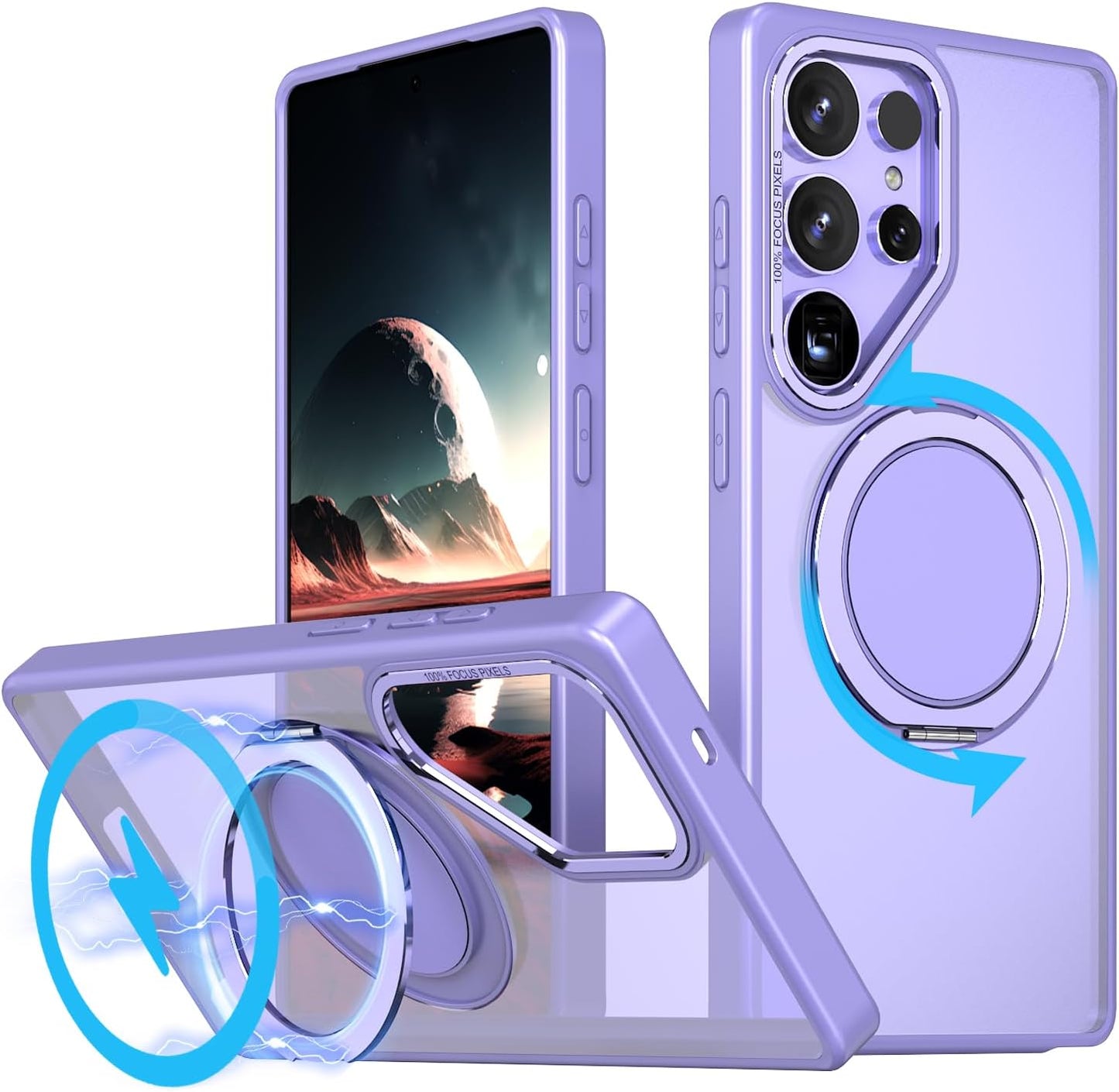 iTape Magnetic phone case for Samsung Galaxy S25 Ultra, mechanical gear 360° rotating bracket supports wireless charging, shockproof ultra-thin shell Gray