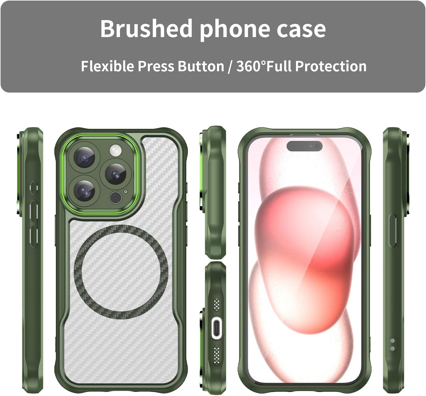 Magnetic carbon fibre case for iPhone 15 Pro, support wireless charging, carbon fibre shockproof slim case Blue