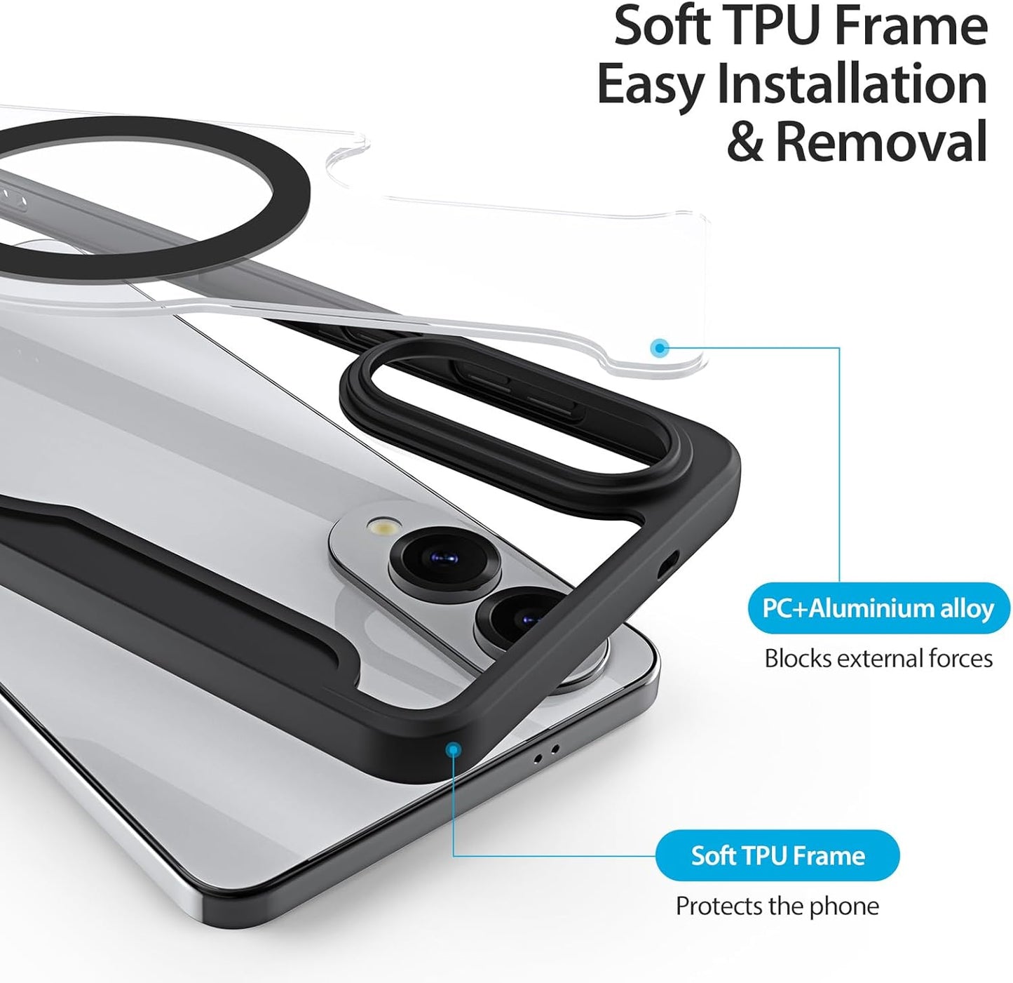 iTape Magnetic phone case for Samsung Galaxy S25 Edge, wireless charging + (FRID) anti-theft card slot, magnetic ring bracket, transparent back cover