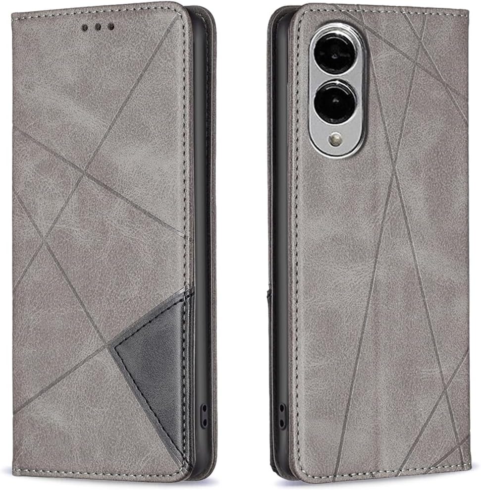 iTape Magnetic diamond-shaped leather phone case for Samsung Galaxy S25 Edge, magnetic closure wallet-style case, flip-top stand, provides shockproof protection Gray