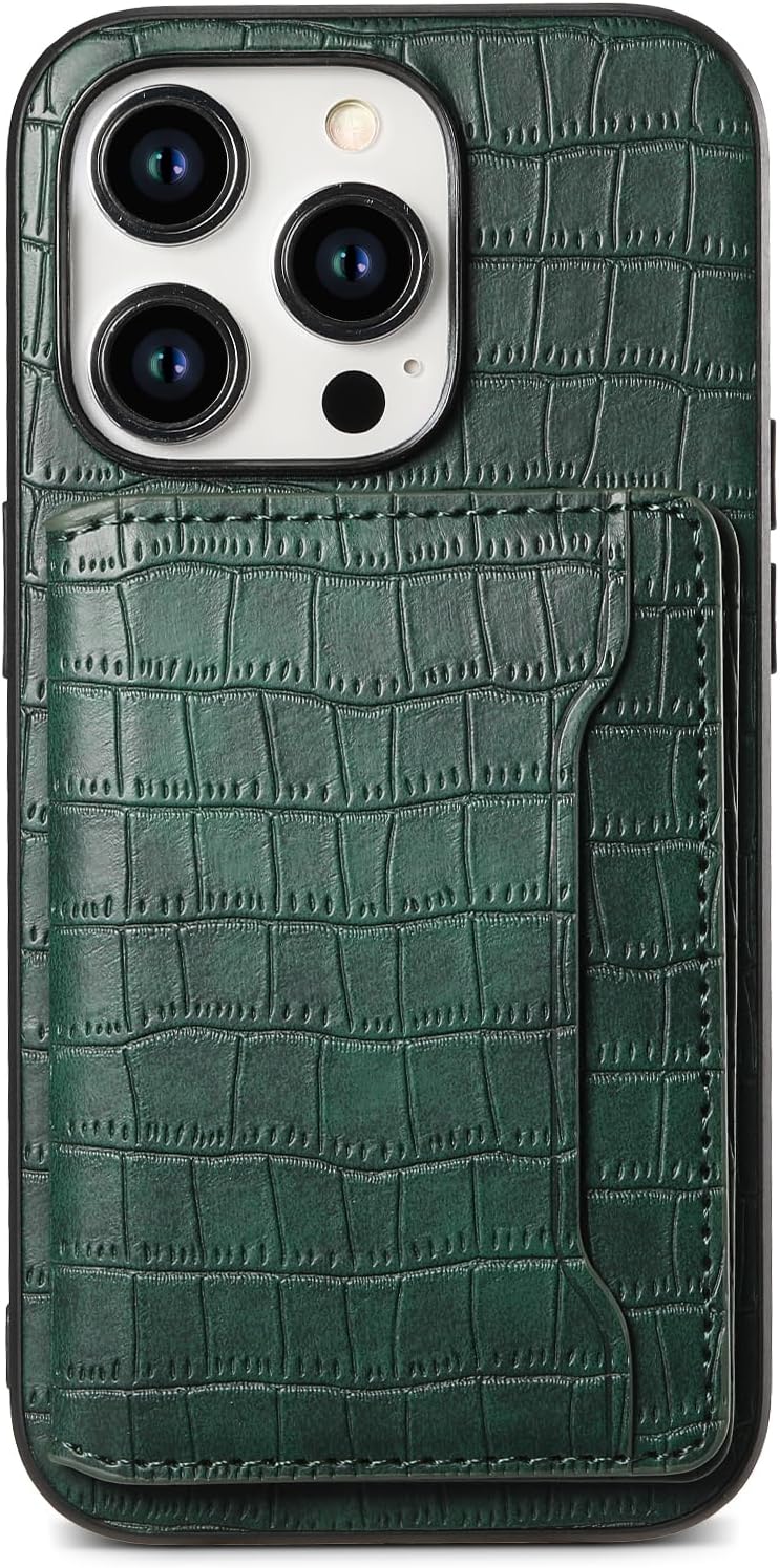 Crocodile pattern phone case suitable for iPhone 15 Pro max, magnetic card holder holder card slot phone case, Green