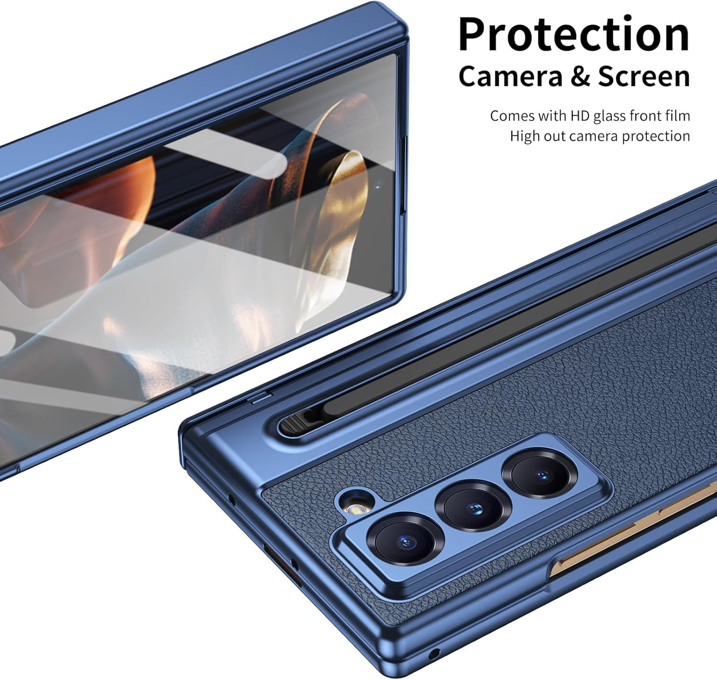 iTape Lightweight phone case for Samsung W25, hinged case supports wireless charging with lens protection, screen protector, complimentary stylus, drop-proof and fingerprint resistant Gold