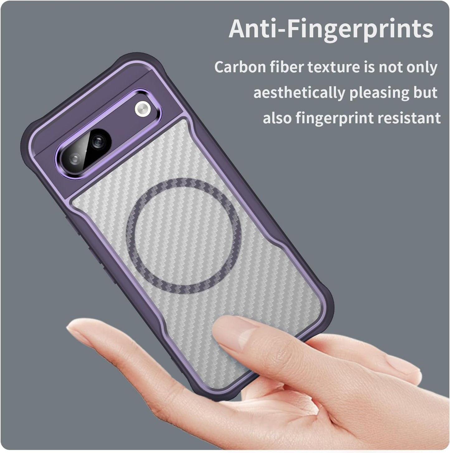 iTape Magnetic carbon fibre case forGoogle Pixel 8a, support wireless charging, carbon fibre shockproof slim case Black