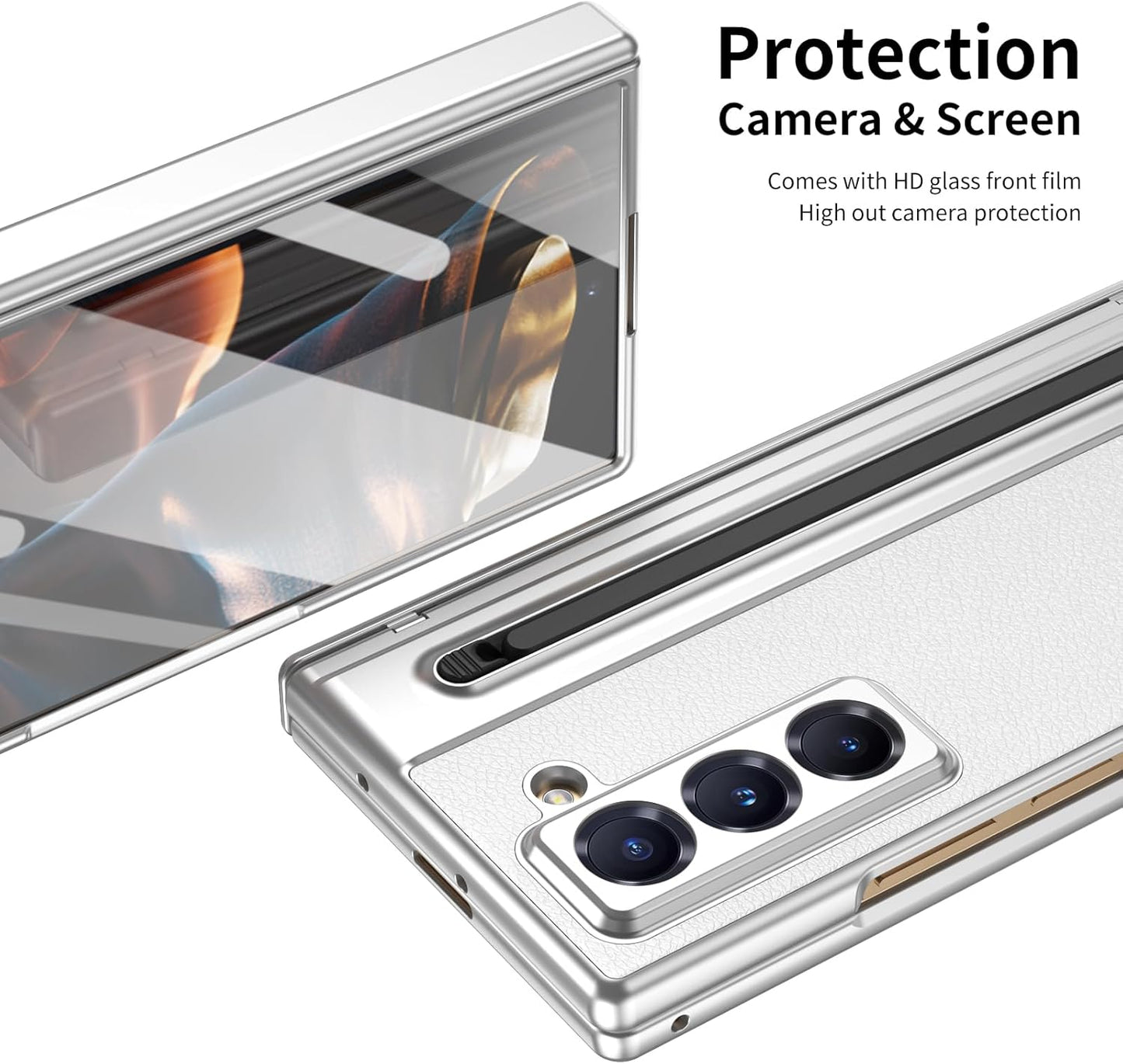 iTape Lightweight phone case for Samsung W25, hinged case supports wireless charging with lens protection, screen protector, complimentary stylus, drop-proof and fingerprint resistant Gold