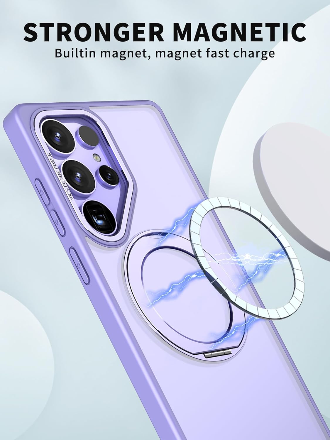 iTape Magnetic phone case for Samsung Galaxy S25 Ultra, 360° rotating bracket supports wireless charging, shockproof ultra-thin shell Pink