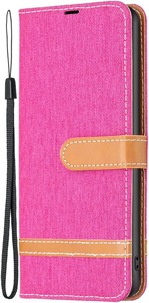 Colorblock Denim Wallet Phone Case for iPhone 16E, Wallet Phone Case Flip Stand, Credit Card Slot Wallet Wrist strap Green