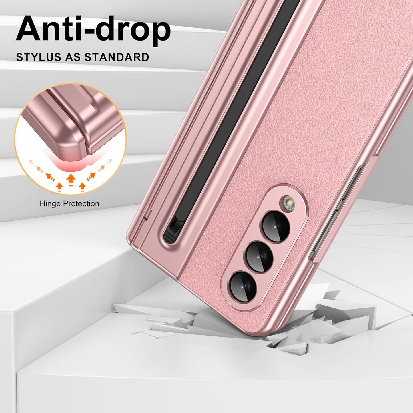 iTape Lightweight phone case for Samsung Galaxy Z Fold4, hinged case supports wireless charging with lens protection, screen protector, complimentary stylus, drop-proof and fingerprint resistant Blue