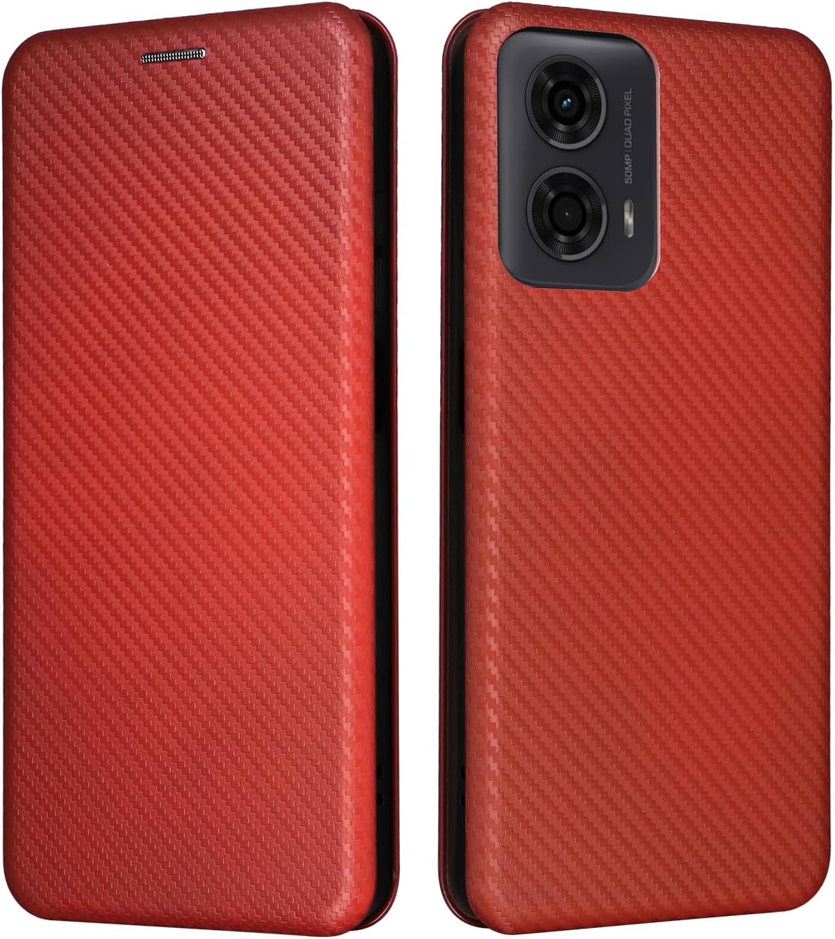 iTape Carbon fiber phone case for Motorola Moto G 04. Magnetic flip phone case, credit card slot, wallet case, shockproof and drop-proof Green