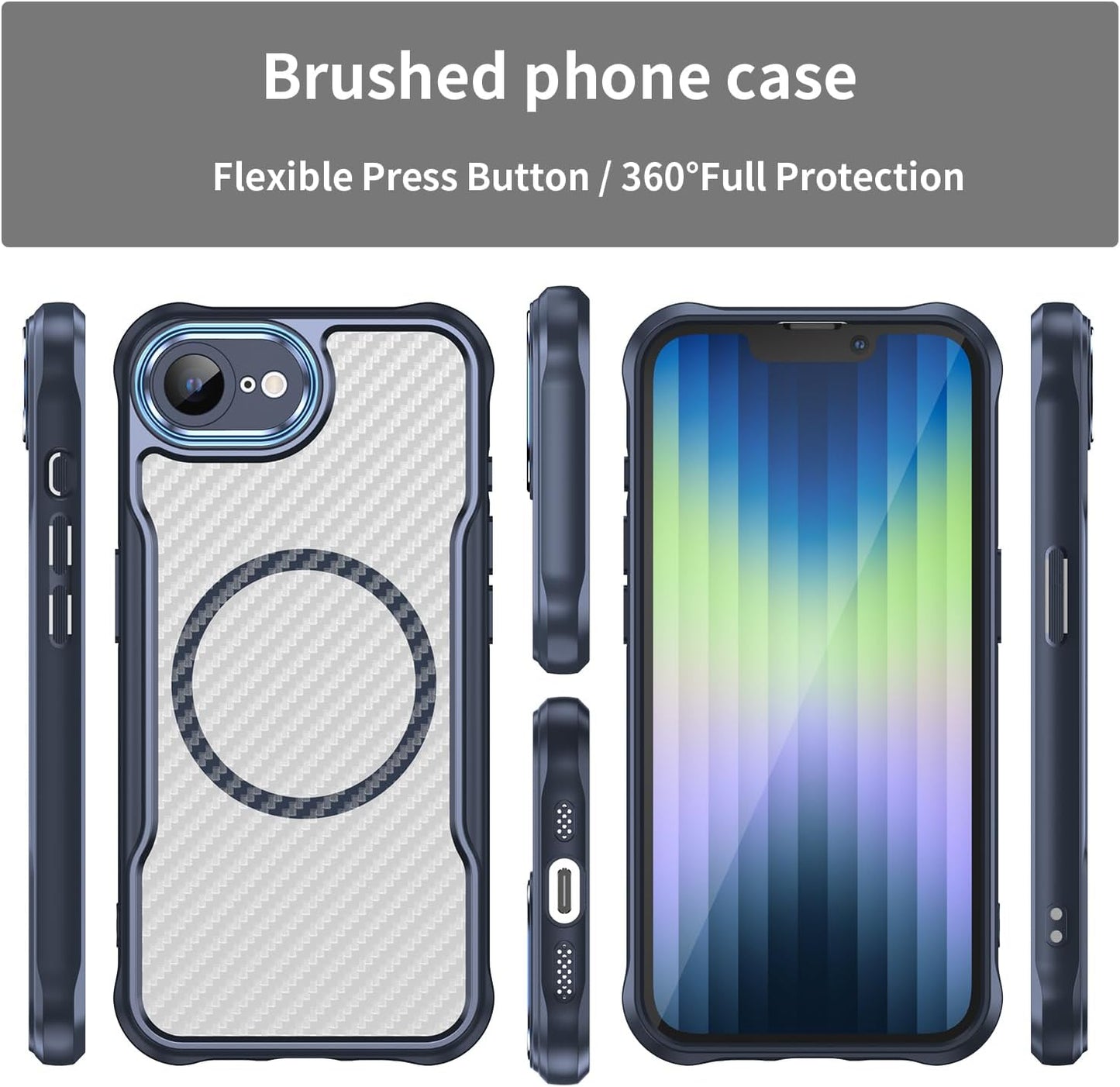 Magnetic carbon fibre case for iPhone 16E, support wireless charging, carbon fibre shockproof slim case Purple