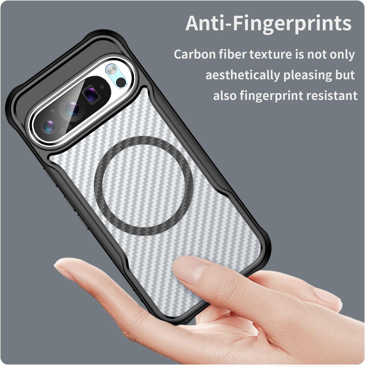 iTape Magnetic carbon fibre case for Google Pixel 9 Pro, support wireless charging, carbon fibre shockproof slim case Black