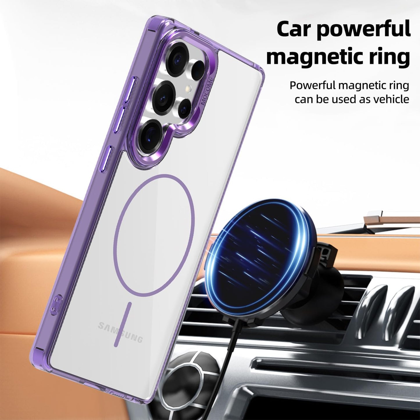 iTape Magnetic transparent phone case for Samsung Galaxy S25 Ultra, supports wireless charging, military-grade drop-proof, Car magnetic bracket 2 in 1 magnetic card holder