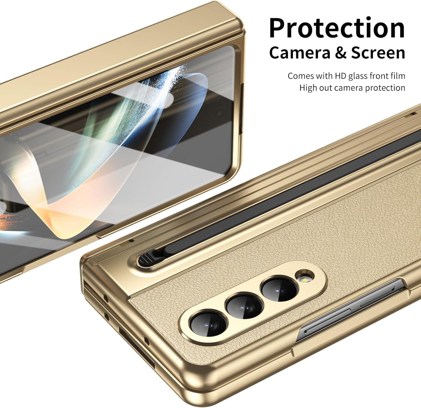 iTape Lightweight phone case for Samsung Galaxy Z Fold4, hinged case supports wireless charging with lens protection, screen protector, complimentary stylus, drop-proof and fingerprint resistant Blue