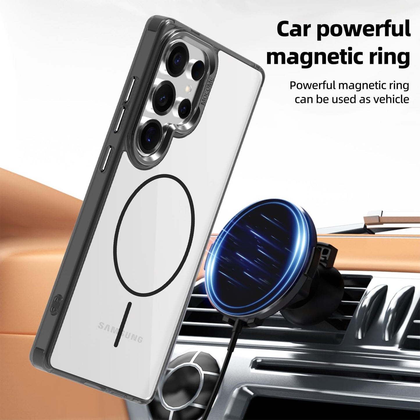 iTape Magnetic transparent phone case for Samsung Galaxy S25 Ultra, supports wireless charging, military-grade drop-proof, Car magnetic bracket 2 in 1 magnetic card holder