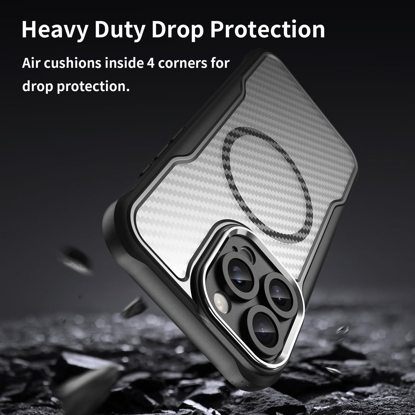 Magnetic carbon fibre case for iPhone 16 Pro max, support wireless charging, carbon fibre shockproof slim case Black