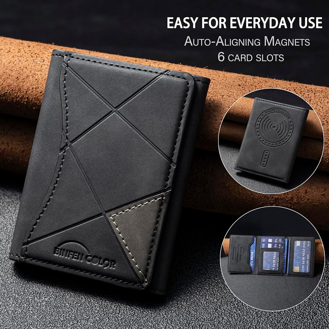 iTape Leather Magnetic Phone Wallet Compatible with Various Phone Models Android and iOS, Ultra-thin Trifold Wallet Card Holder Flip Stand Purple
