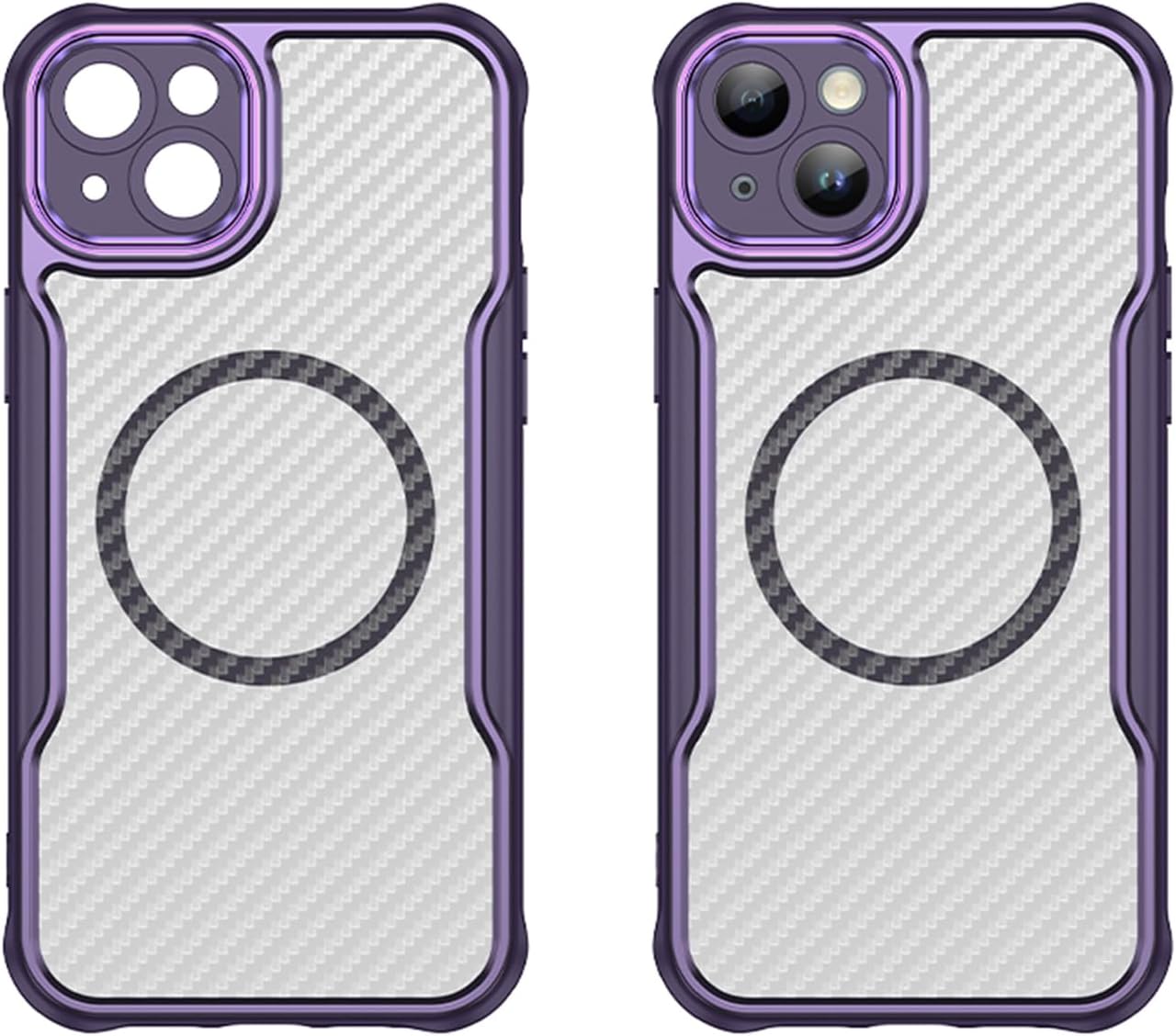 Magnetic carbon fibre case for iPhone 14 Plus, support wireless charging, carbon fibre shockproof slim case Purple