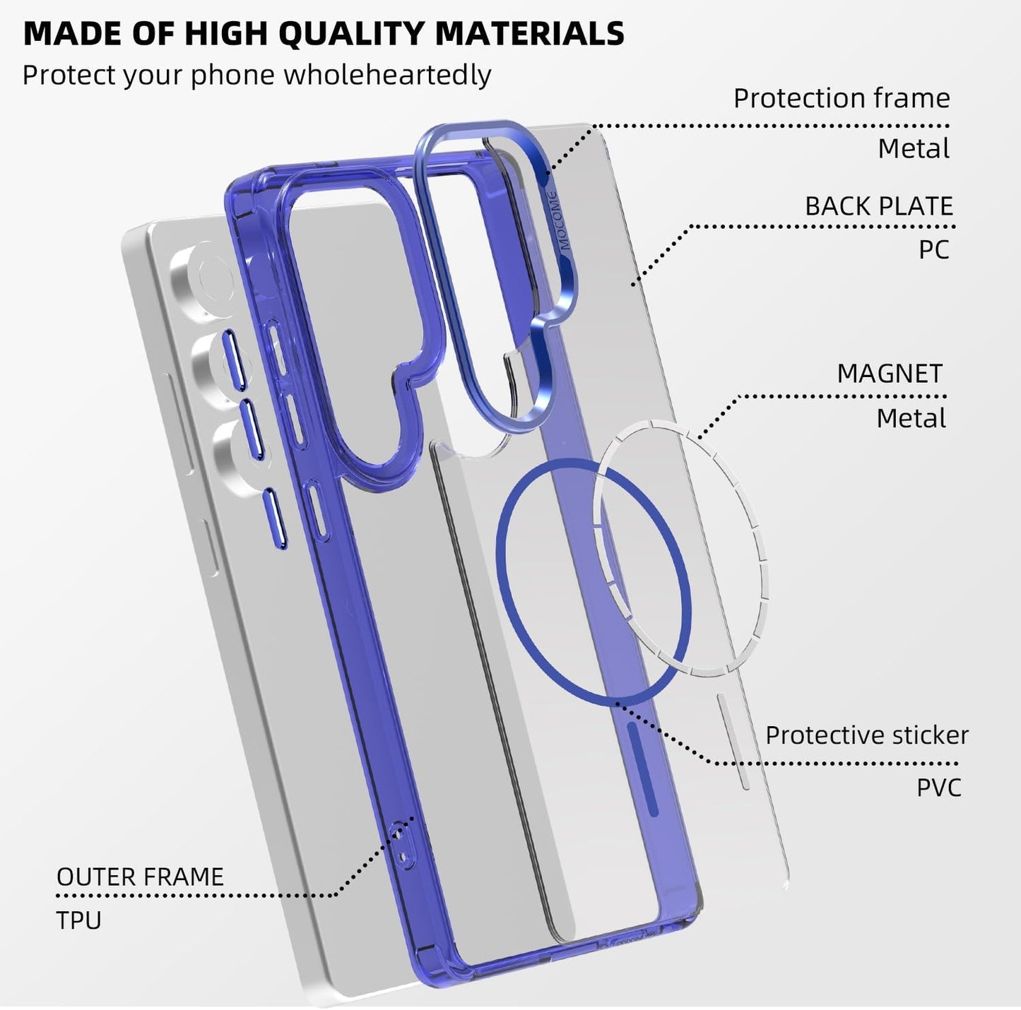 iTape Magnetic transparent phone case for Samsung Galaxy S25 Ultra, supports wireless charging, military-grade drop-proof, Car magnetic bracket 2 in 1 magnetic card holder