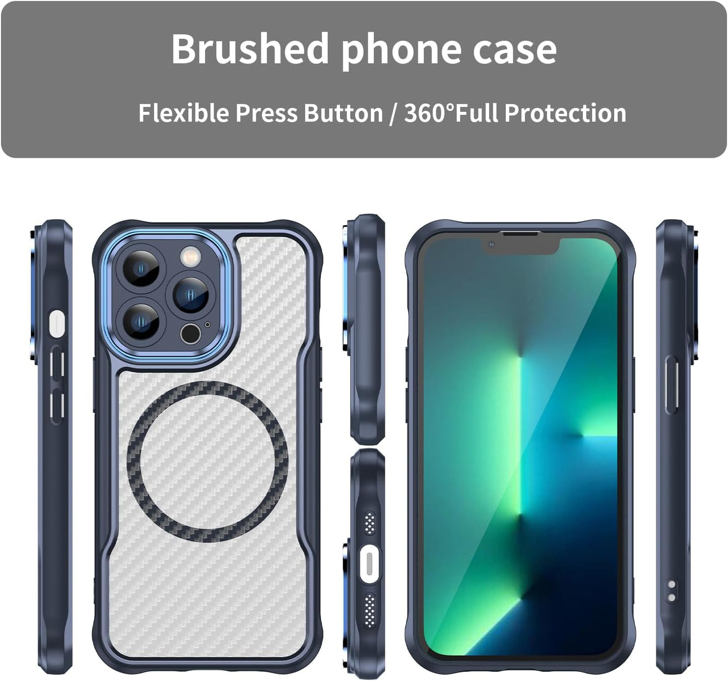 Magnetic carbon fibre case for iPhone 13 Pro, support wireless charging, carbon fibre shockproof slim case Purple