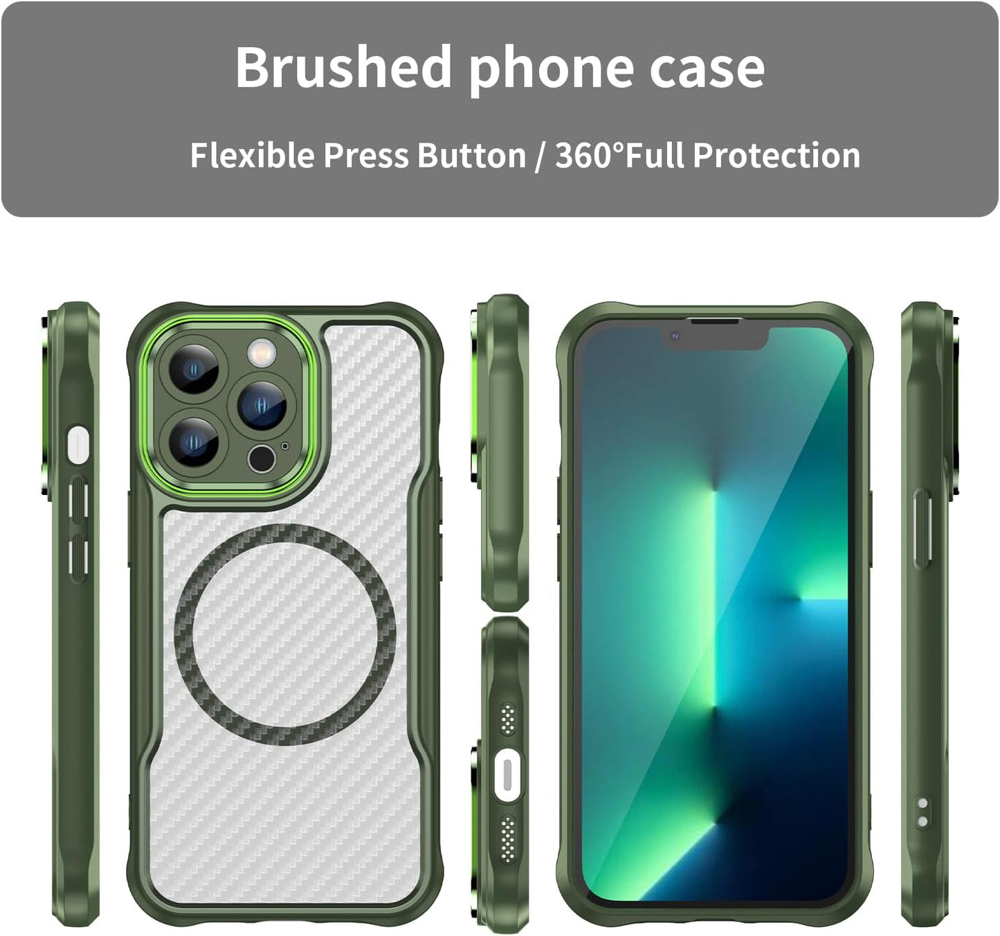 Magnetic carbon fibre case for iPhone 13 Pro, support wireless charging, carbon fibre shockproof slim case Purple