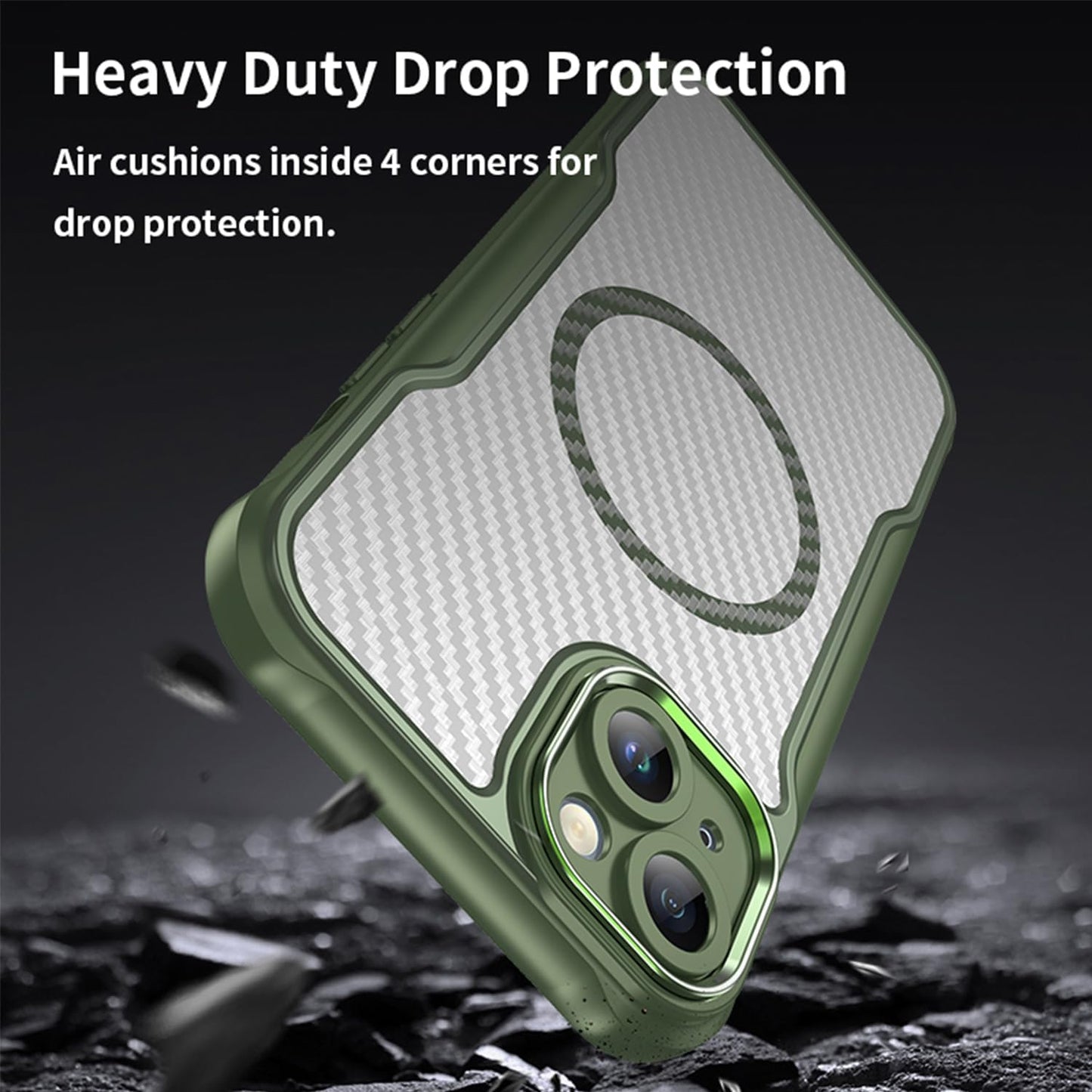 Magnetic carbon fibre case for iPhone 15 Plus, support wireless charging, carbon fibre shockproof slim case Black