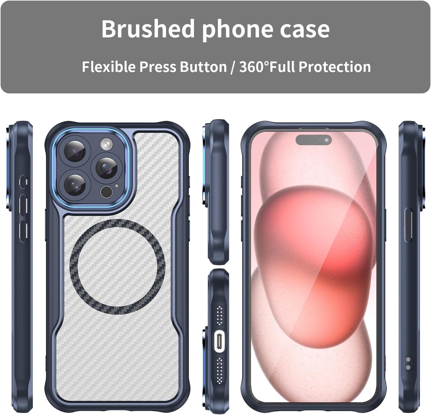 Magnetic carbon fibre case for iPhone 15 Pro max, support wireless charging, carbon fibre shockproof slim case Green