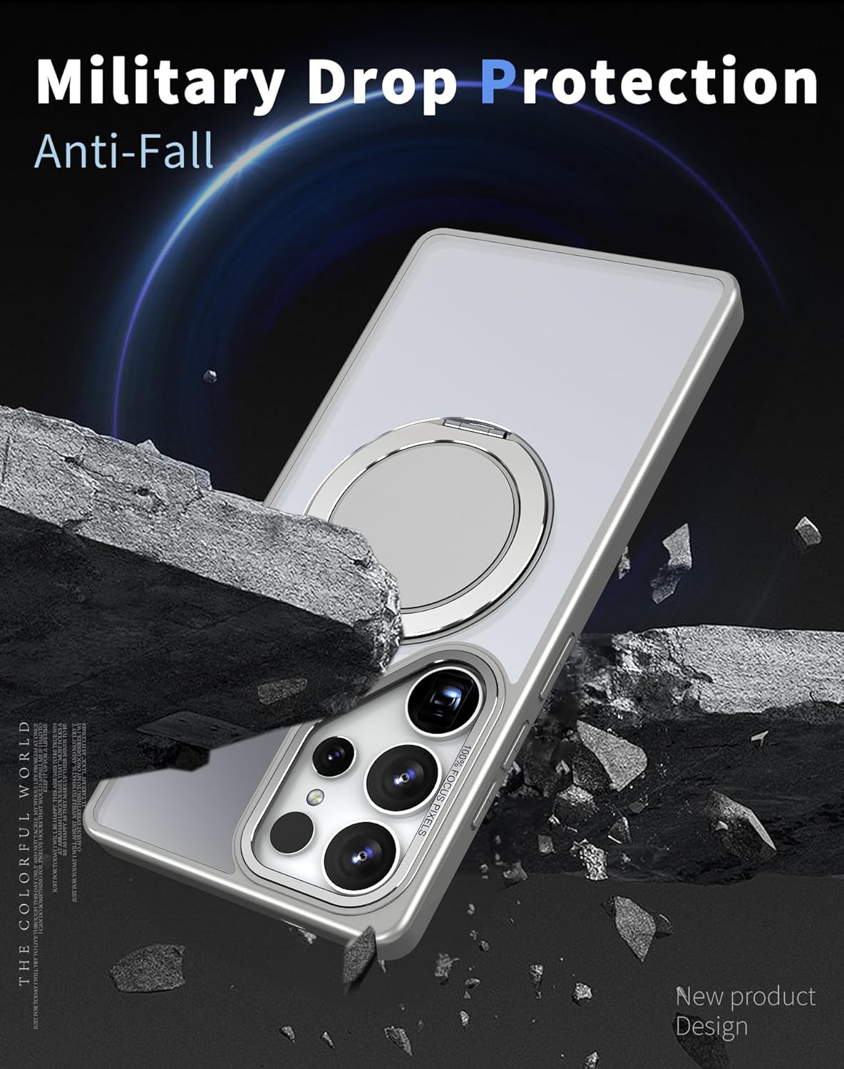 iTape Magnetic phone case for Samsung Galaxy S25 Ultra, mechanical gear 360° rotating bracket supports wireless charging, shockproof ultra-thin shell Gray