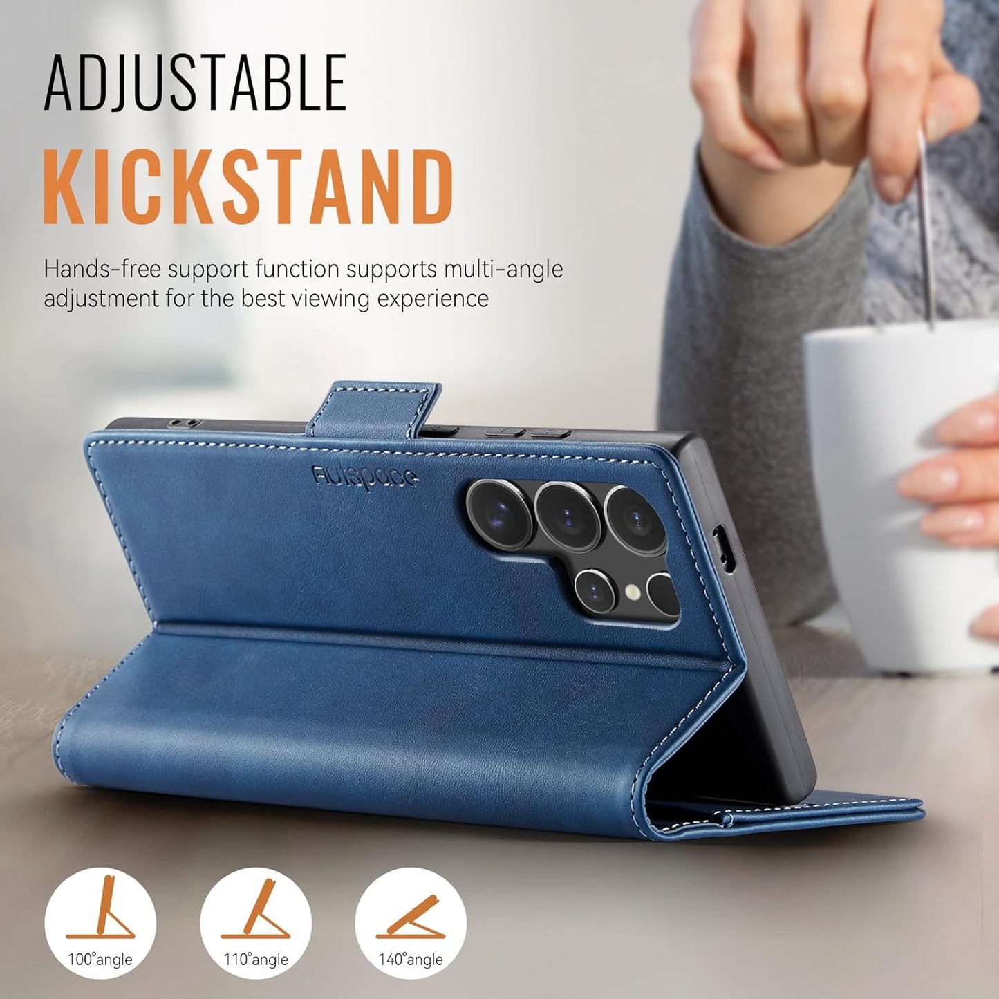 iTape Soft leather wallet case for Samsung Galaxy S24 Ultra, RFID (anti-theft), wallet card slot flip cover stand for Samsung Galaxy S24 Ultra Support wireless charging Brown