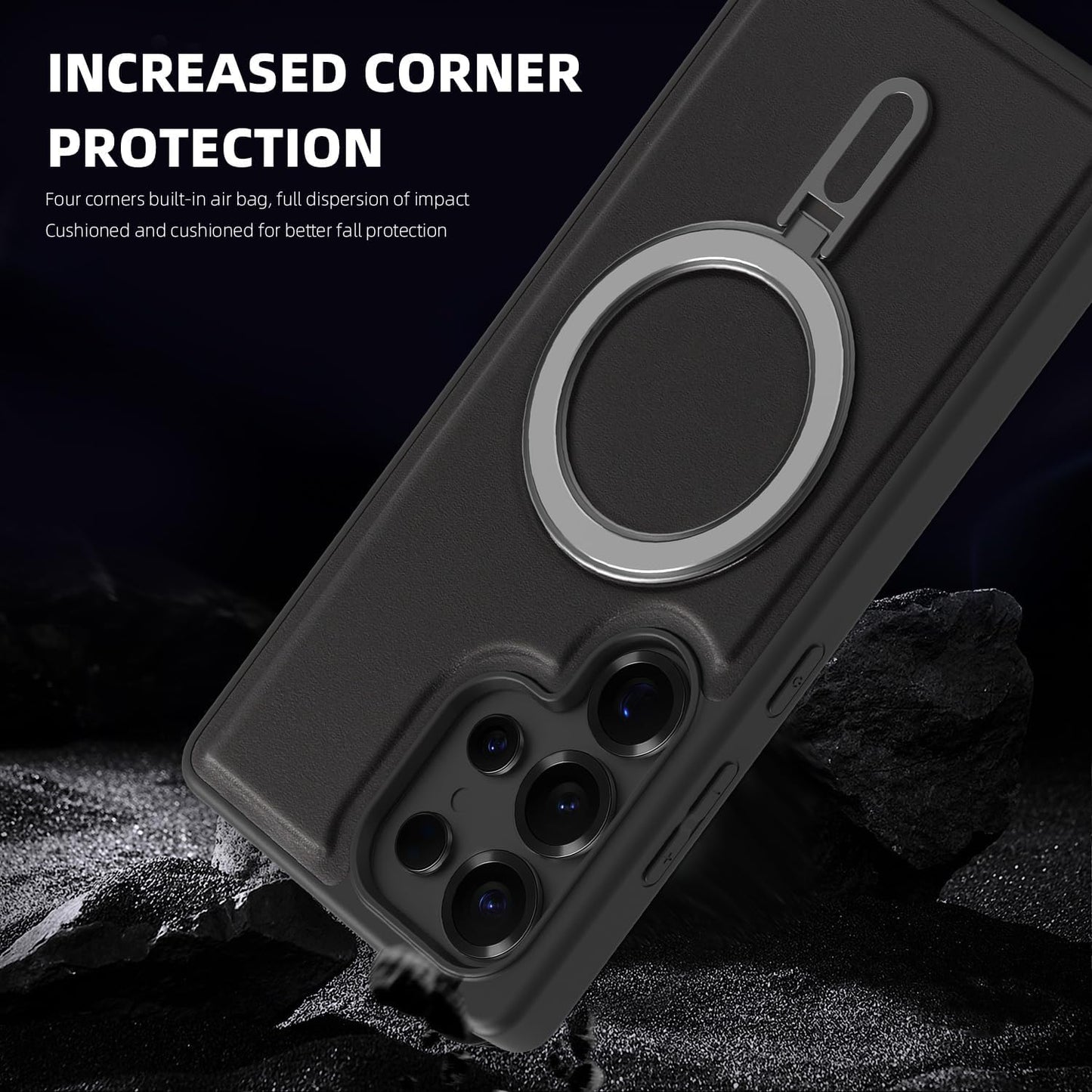 iTape Magnetic phone case for Samsung Galaxy S25 Ultra, silver magnetic ring supports wireless charging, military-grade drop resistance, compatible with Samsung Galaxy S25 Ultra