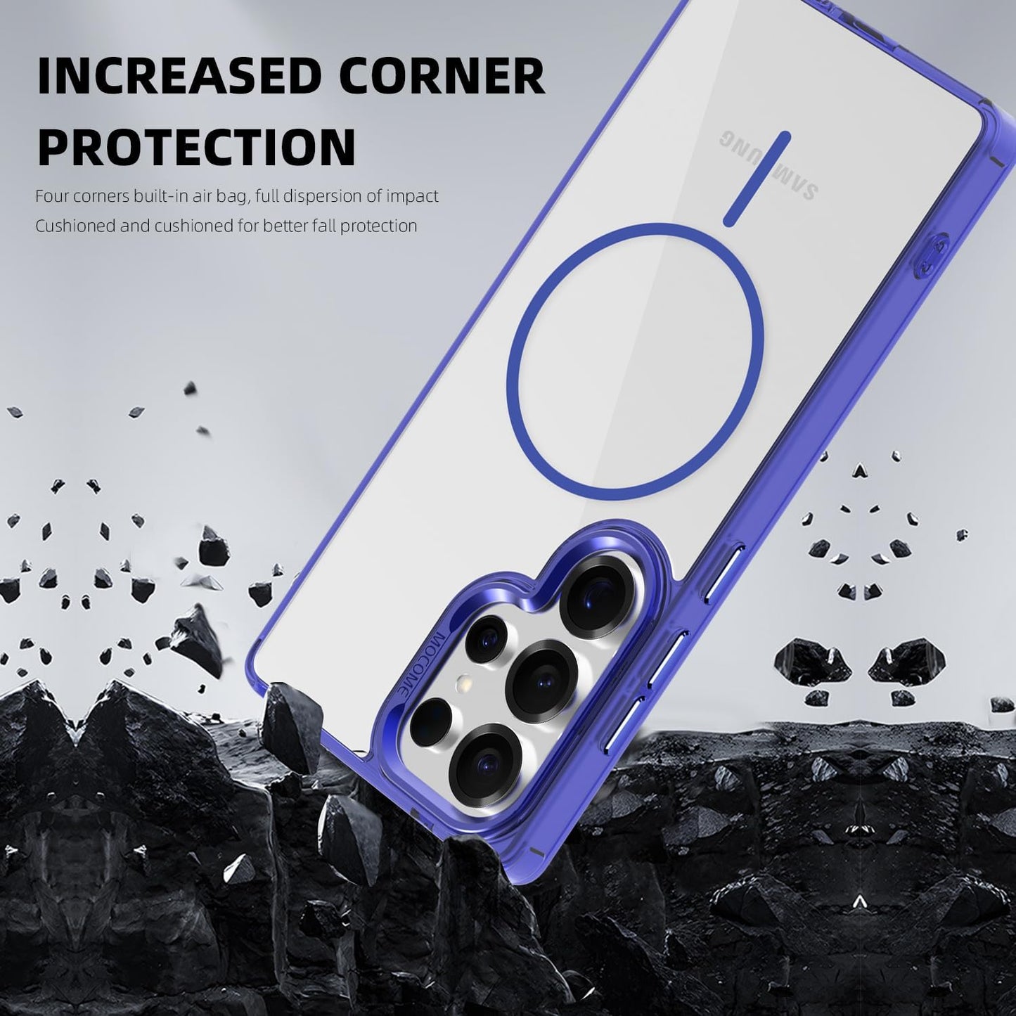 iTape Magnetic transparent phone case for Samsung Galaxy S25 Ultra, supports wireless charging, military-grade drop-proof, Car magnetic bracket 2 in 1 magnetic card holder