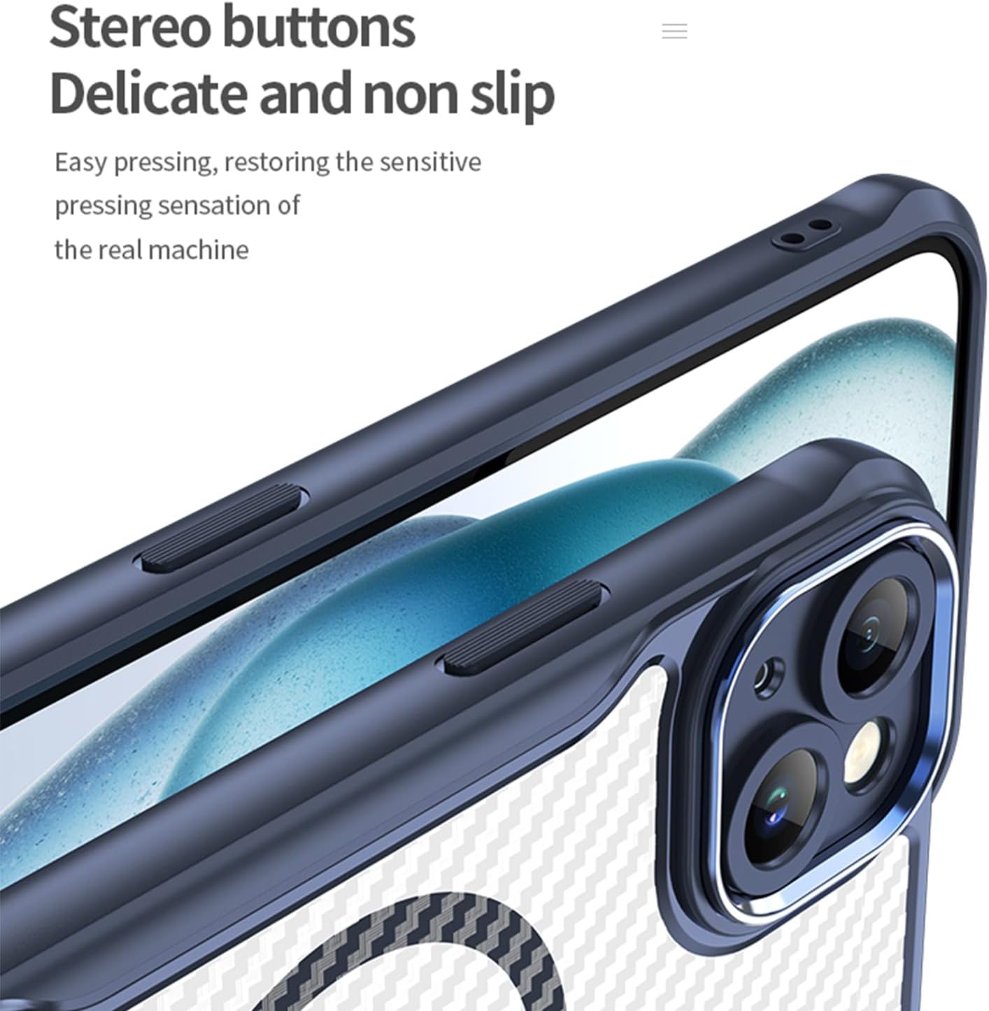 Magnetic carbon fibre case for iPhone 15 Plus, support wireless charging, carbon fibre shockproof slim case Black