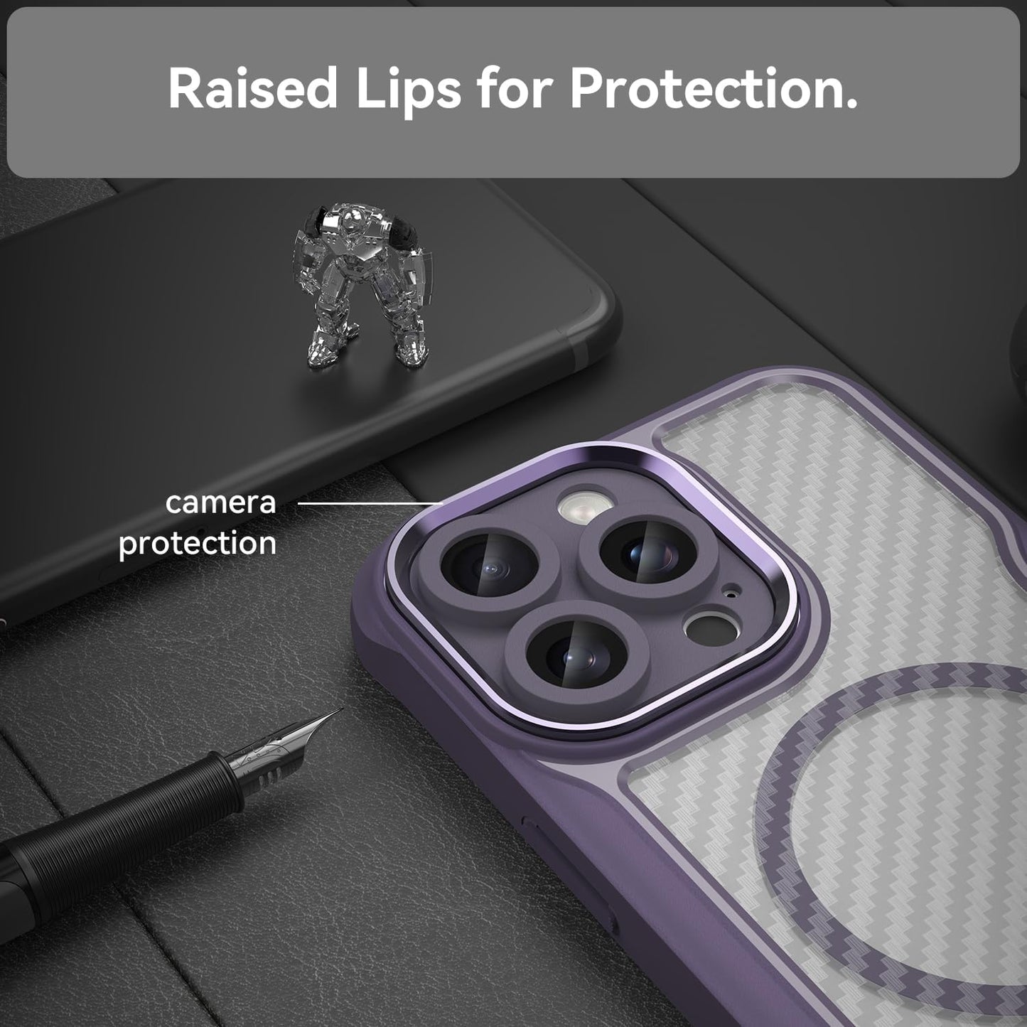 Magnetic carbon fibre case for iPhone 16 Pro max, support wireless charging, carbon fibre shockproof slim case Black