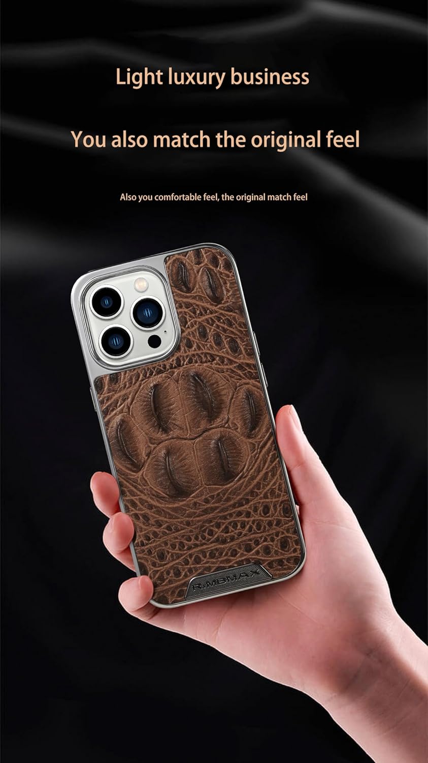 Crocodile pattern phone case for iPhone 15 Pro max, shockproof and drop-proof phone case, genuine leather crocodile pattern phone protective case Black