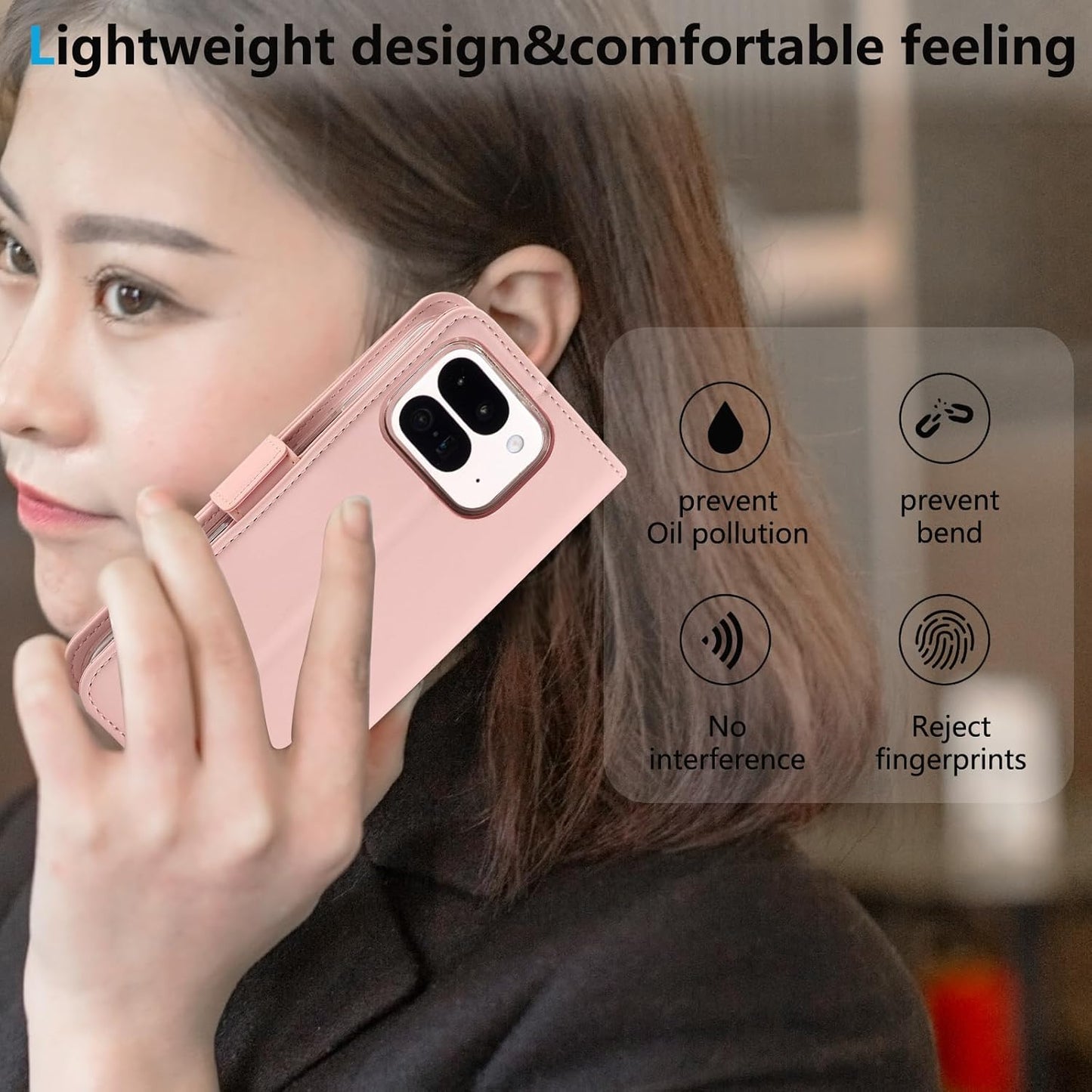 iTape Folding Magnetic Leather Case for Google Pixel 9 Pro Fold, RFID Anti-theft Wallet Phone Case, Multi-Card Slot Magnetic Flip Cover Holder Pink