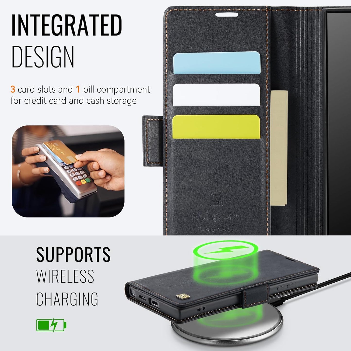 iTape Soft leather wallet case for Samsung Galaxy S24 Ultra, RFID (anti-theft), wallet card slot flip cover stand for Samsung Galaxy S24 Ultra Support wireless charging Brown