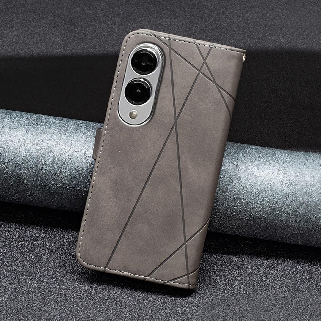 iTape Denim pebbled phone case for Samsung Galaxy S25 Edge, magnetic buckle wallet case, flip-top stand for shock protection Gray