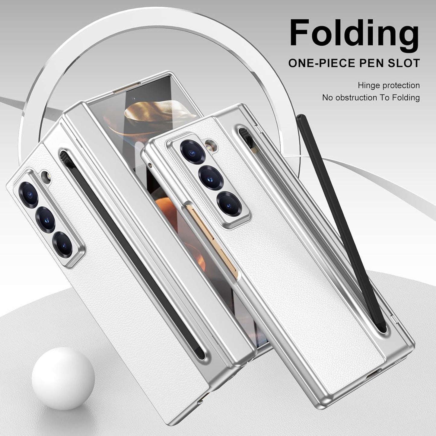 iTape Lightweight phone case for Samsung W25, hinged case supports wireless charging with lens protection, screen protector, complimentary stylus, drop-proof and fingerprint resistant Gold