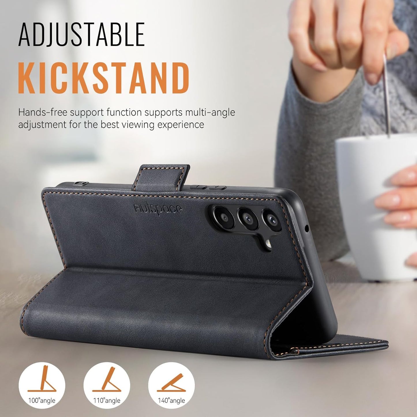 iTape Soft leather wallet case for Samsung Galaxy A35, RFID (anti-theft), wallet card slot flip cover stand for Samsung Galaxy A35 Support wireless charging Black