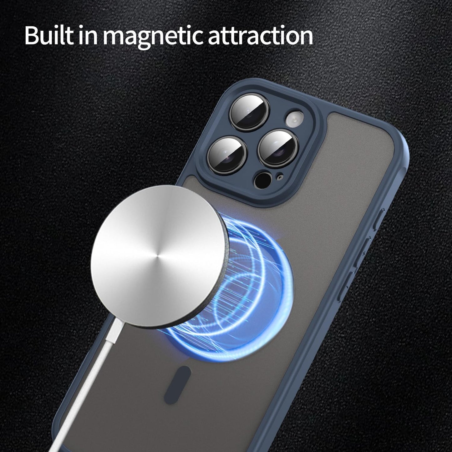 Magnetic translucent case for iPhone 16 Pro max, supports wireless charging, Shockproof slim protective case for iPhone 16 Pro max Shock-resistant slim case Blue
