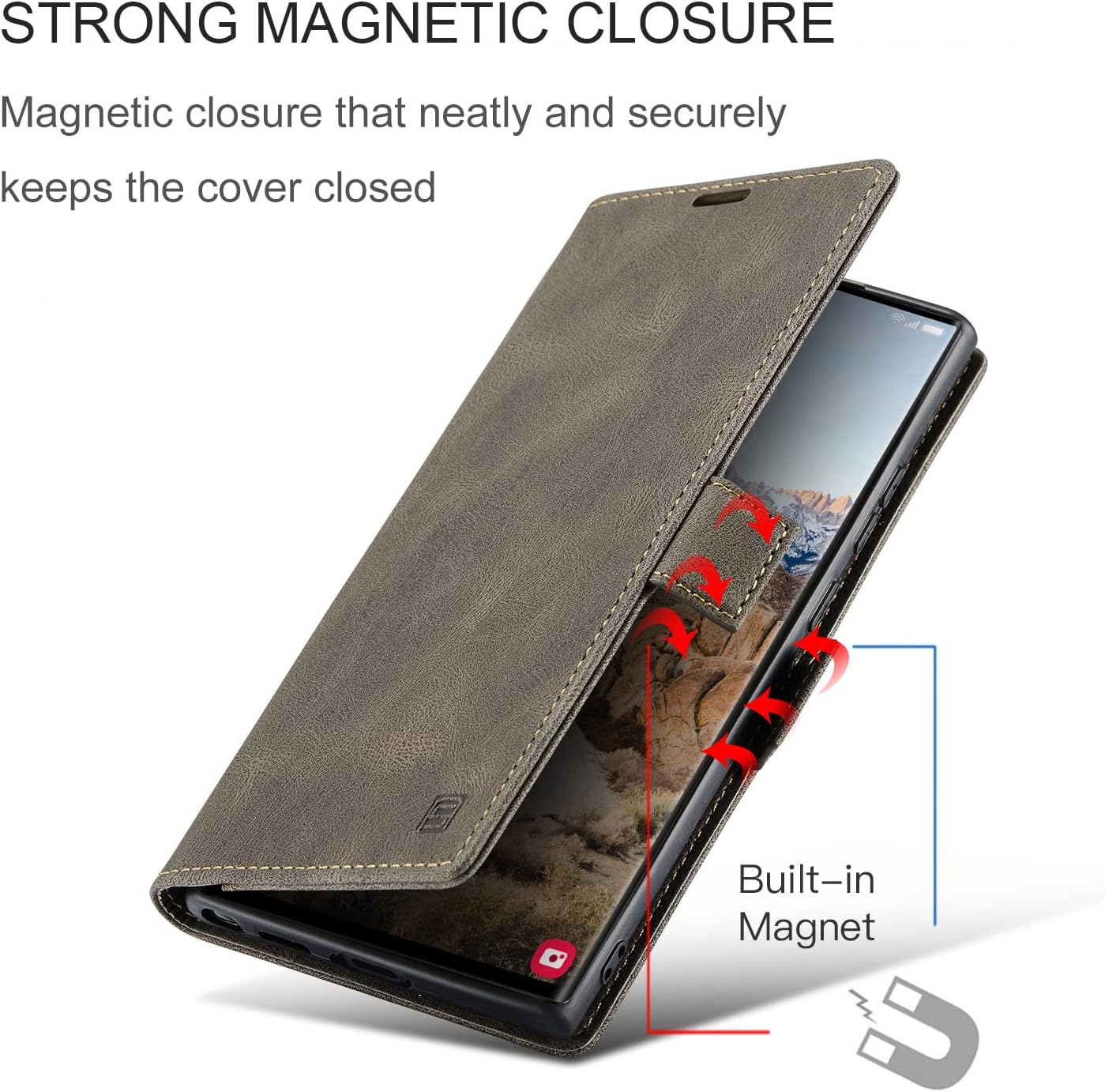 iTape Retro frosted soft leather mobile phone case for Samsung Galaxy S24 Ultra, RFID (anti-theft swipe), wallet card slot flip cover stand, Black