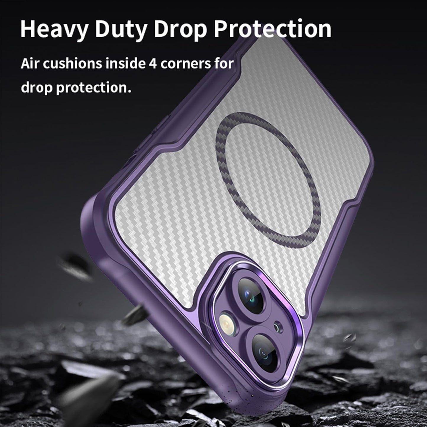 Magnetic carbon fibre case for iPhone 15 Plus, support wireless charging, carbon fibre shockproof slim case Black